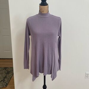 Anthropologie T.LA Purple Mock Neck Waffle Knit Oversized Tunic Top Sz XS